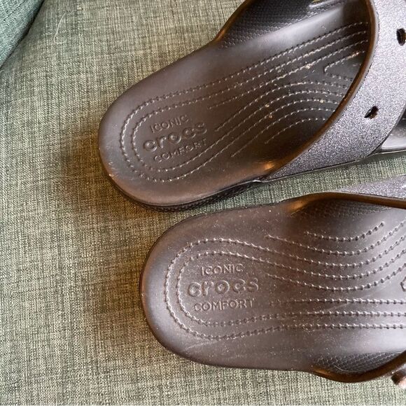 CROCS Classic Glitter 2 Strap Slide Sandal Womens Sz 10 Slip On Black / Silver! - Picture 10 of 12